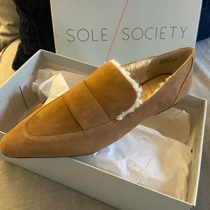 Sole society suede/faux fur slip one/flats